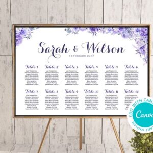 lavender purple wedding seating chart editable canva 600