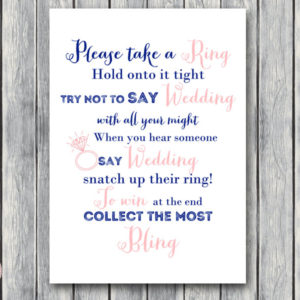 Don't Say a word Game, Take a Ring Game, Navy & Pink Bridal shower game th15
