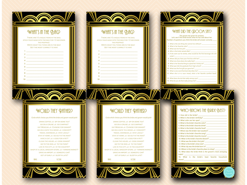 Gatsby 20s Porn - Gatsby Roaring Twenties Wedding Shower Games Signs