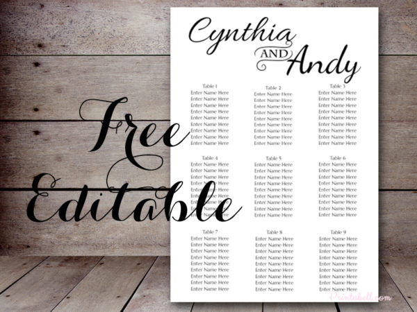 Wedding Seating Chart Poster Template Free