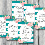 Teal and Silver Bridal Shower Table Signs