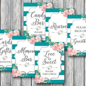 Teal and Silver Bridal Shower Table Signs 550