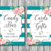 Teal and Silver Bridal Shower Table Signs candy gifts