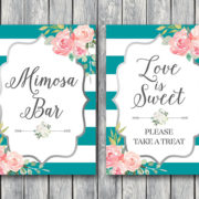 Teal and Silver Bridal Shower Table Signs  mimosa love is sweet
