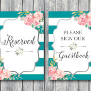 Teal and Silver Bridal Shower Table Signs  reserved guestbook