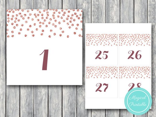 Rose Gold Confetti Wedding Table Numbers