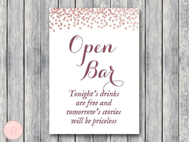 Rose Gold Open bar sign