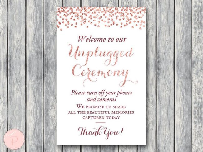 Rose Gold Unplugged Ceremony Sign