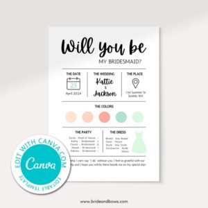 Editable Will You Be My Bridesmaid Printable Card